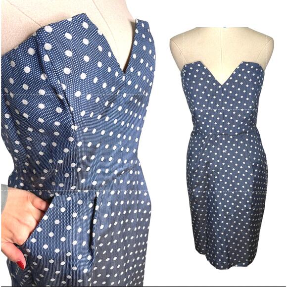 Anthropologie Dresses & Skirts - Anthropologie 10 Alice Temperley Silk $450 Polka Dot Dress Strapless Blue White